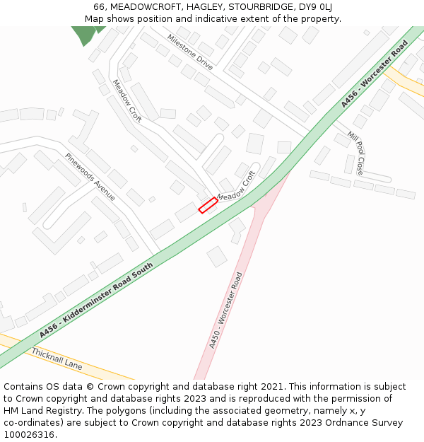 66, MEADOWCROFT, HAGLEY, STOURBRIDGE, DY9 0LJ: Location map and indicative extent of plot