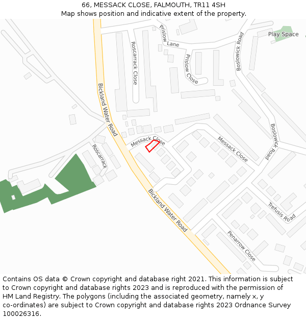 66, MESSACK CLOSE, FALMOUTH, TR11 4SH: Location map and indicative extent of plot