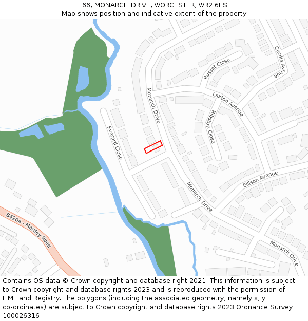66, MONARCH DRIVE, WORCESTER, WR2 6ES: Location map and indicative extent of plot