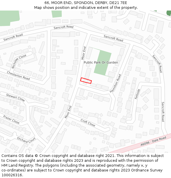 66, MOOR END, SPONDON, DERBY, DE21 7EE: Location map and indicative extent of plot