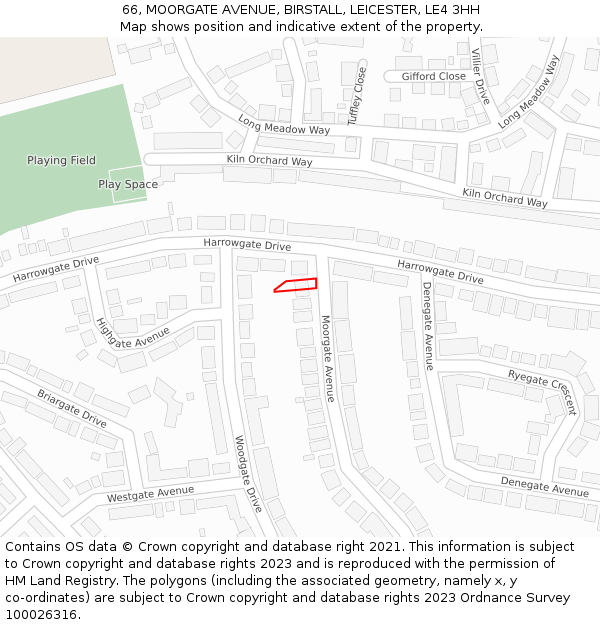 66, MOORGATE AVENUE, BIRSTALL, LEICESTER, LE4 3HH: Location map and indicative extent of plot