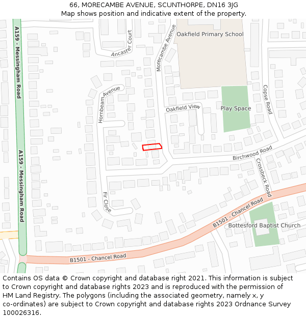 66, MORECAMBE AVENUE, SCUNTHORPE, DN16 3JG: Location map and indicative extent of plot