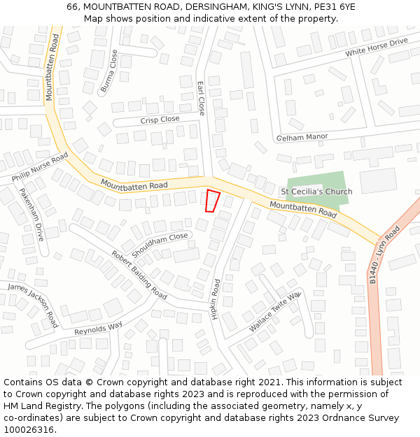 66, MOUNTBATTEN ROAD, DERSINGHAM, KING'S LYNN, PE31 6YE: Location map and indicative extent of plot