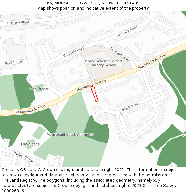 66, MOUSEHOLD AVENUE, NORWICH, NR3 4RS: Location map and indicative extent of plot