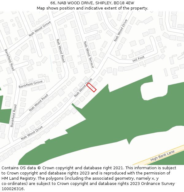 66, NAB WOOD DRIVE, SHIPLEY, BD18 4EW: Location map and indicative extent of plot