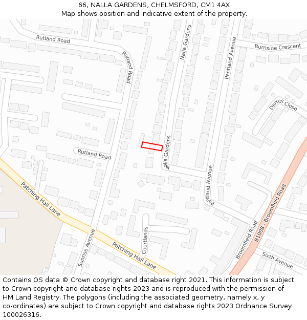 66, NALLA GARDENS, CHELMSFORD, CM1 4AX: Location map and indicative extent of plot