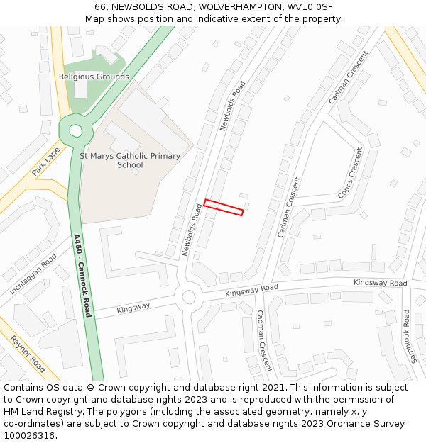 66, NEWBOLDS ROAD, WOLVERHAMPTON, WV10 0SF: Location map and indicative extent of plot