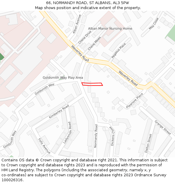 66, NORMANDY ROAD, ST ALBANS, AL3 5PW: Location map and indicative extent of plot