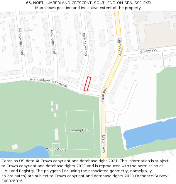 66, NORTHUMBERLAND CRESCENT, SOUTHEND-ON-SEA, SS1 2XD: Location map and indicative extent of plot