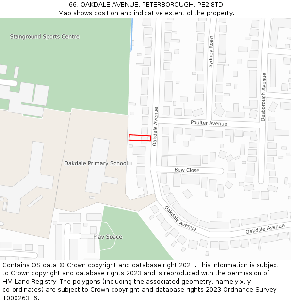 66, OAKDALE AVENUE, PETERBOROUGH, PE2 8TD: Location map and indicative extent of plot