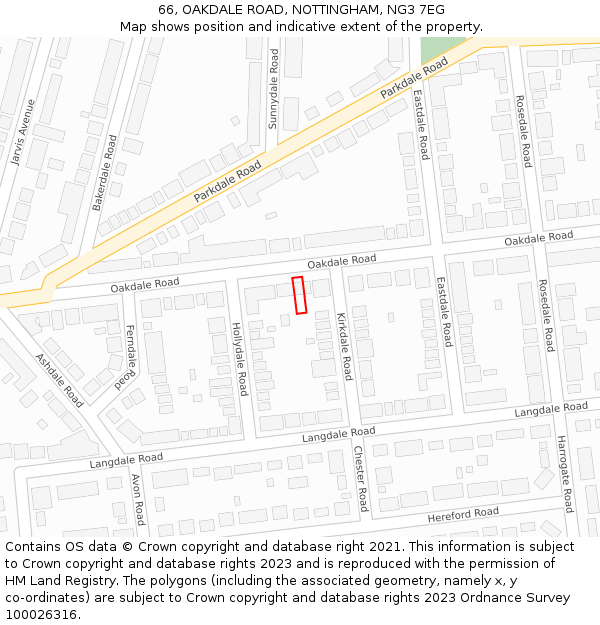 66, OAKDALE ROAD, NOTTINGHAM, NG3 7EG: Location map and indicative extent of plot