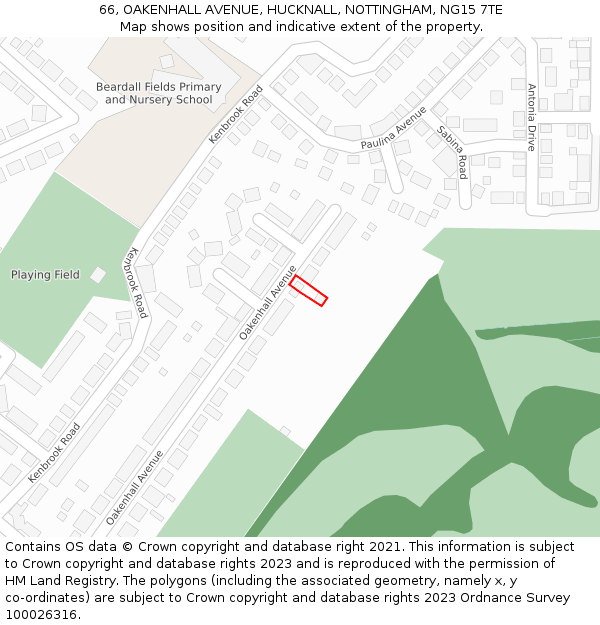 66, OAKENHALL AVENUE, HUCKNALL, NOTTINGHAM, NG15 7TE: Location map and indicative extent of plot