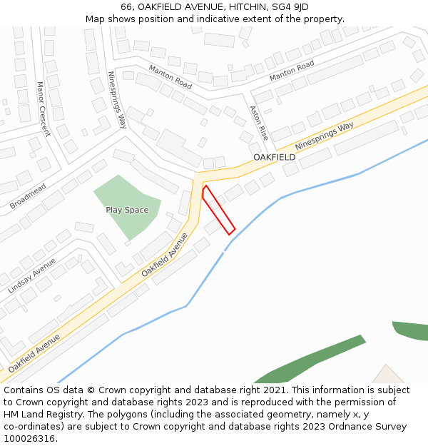 66, OAKFIELD AVENUE, HITCHIN, SG4 9JD: Location map and indicative extent of plot