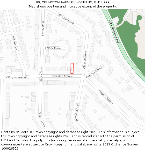 66, OFFINGTON AVENUE, WORTHING, BN14 9PP: Location map and indicative extent of plot
