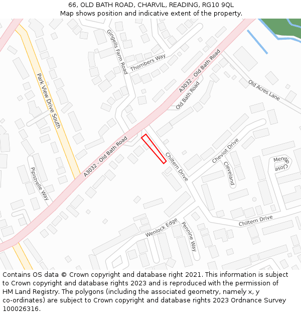 66, OLD BATH ROAD, CHARVIL, READING, RG10 9QL: Location map and indicative extent of plot