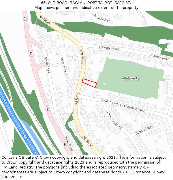 66, OLD ROAD, BAGLAN, PORT TALBOT, SA12 8TU: Location map and indicative extent of plot