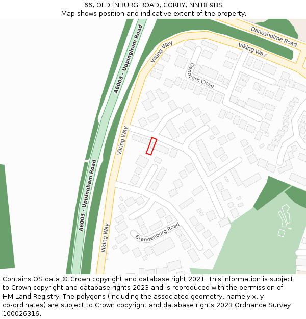 66, OLDENBURG ROAD, CORBY, NN18 9BS: Location map and indicative extent of plot