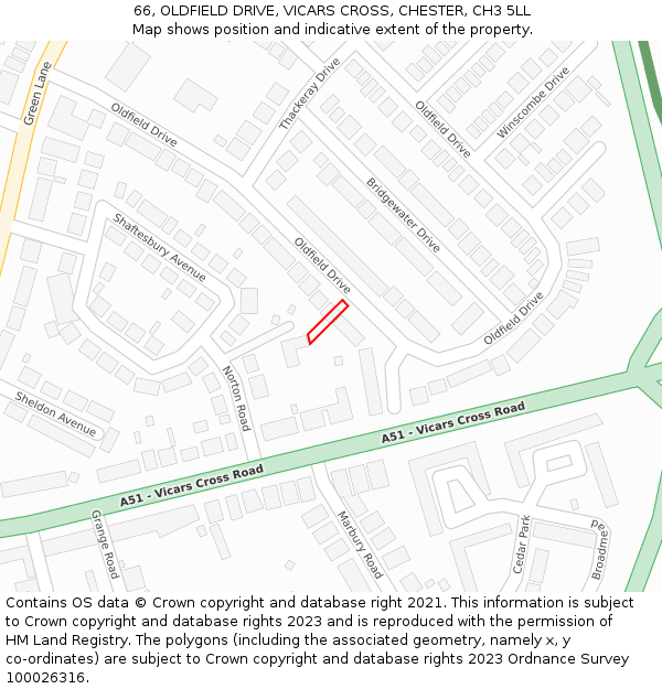 66, OLDFIELD DRIVE, VICARS CROSS, CHESTER, CH3 5LL: Location map and indicative extent of plot