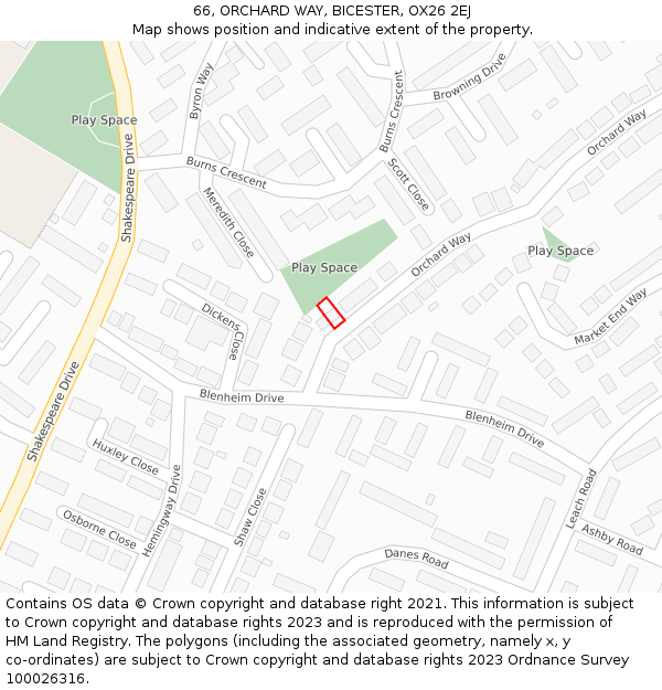 66, ORCHARD WAY, BICESTER, OX26 2EJ: Location map and indicative extent of plot