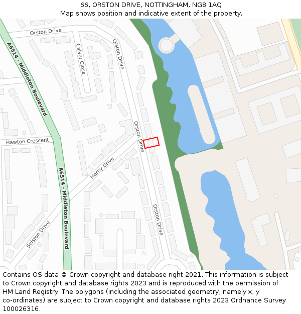 66, ORSTON DRIVE, NOTTINGHAM, NG8 1AQ: Location map and indicative extent of plot