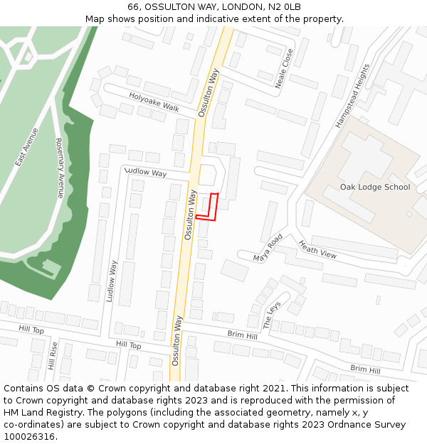 66, OSSULTON WAY, LONDON, N2 0LB: Location map and indicative extent of plot