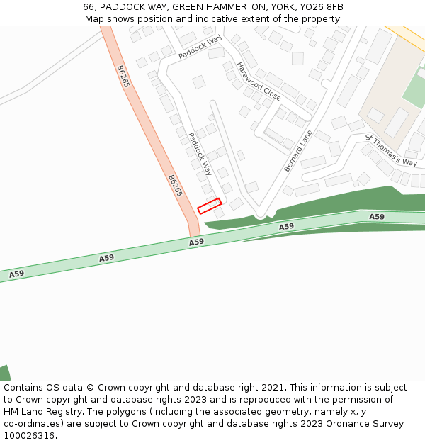 66, PADDOCK WAY, GREEN HAMMERTON, YORK, YO26 8FB: Location map and indicative extent of plot