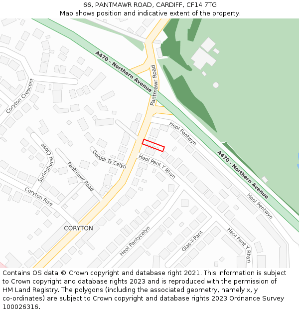66, PANTMAWR ROAD, CARDIFF, CF14 7TG: Location map and indicative extent of plot