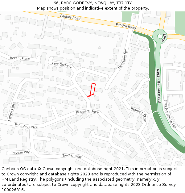 66, PARC GODREVY, NEWQUAY, TR7 1TY: Location map and indicative extent of plot