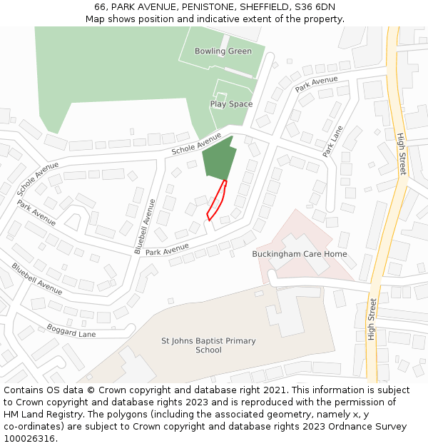 66, PARK AVENUE, PENISTONE, SHEFFIELD, S36 6DN: Location map and indicative extent of plot