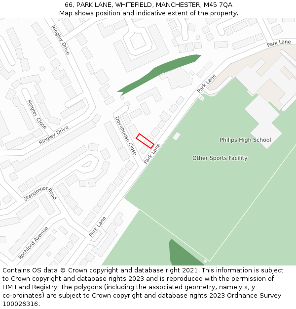 66, PARK LANE, WHITEFIELD, MANCHESTER, M45 7QA: Location map and indicative extent of plot