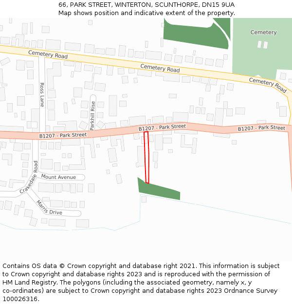 66, PARK STREET, WINTERTON, SCUNTHORPE, DN15 9UA: Location map and indicative extent of plot