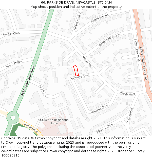 66, PARKSIDE DRIVE, NEWCASTLE, ST5 0NN: Location map and indicative extent of plot