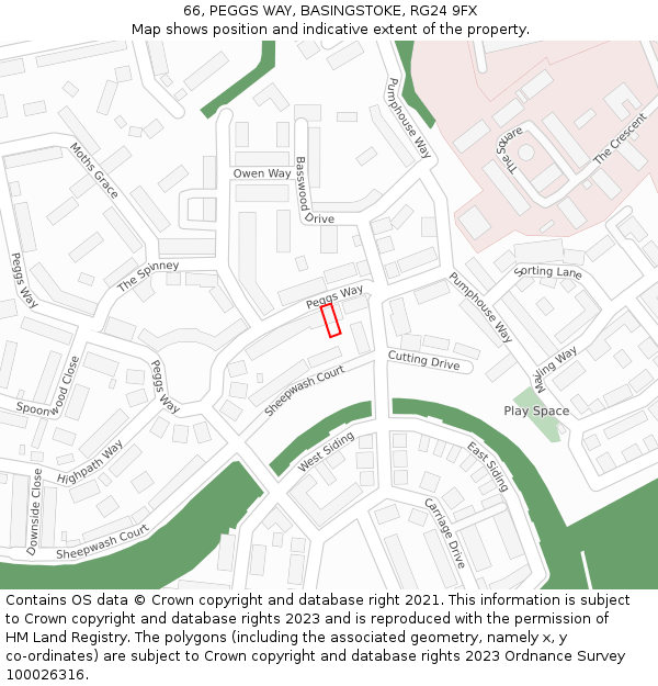 66, PEGGS WAY, BASINGSTOKE, RG24 9FX: Location map and indicative extent of plot