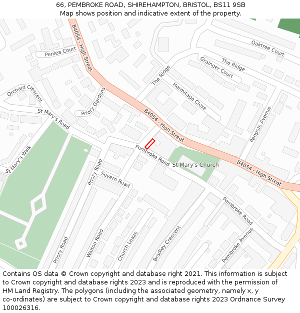 66, PEMBROKE ROAD, SHIREHAMPTON, BRISTOL, BS11 9SB: Location map and indicative extent of plot