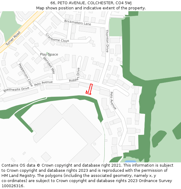 66, PETO AVENUE, COLCHESTER, CO4 5WJ: Location map and indicative extent of plot