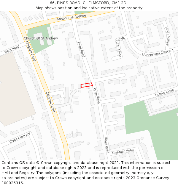 66, PINES ROAD, CHELMSFORD, CM1 2DL: Location map and indicative extent of plot