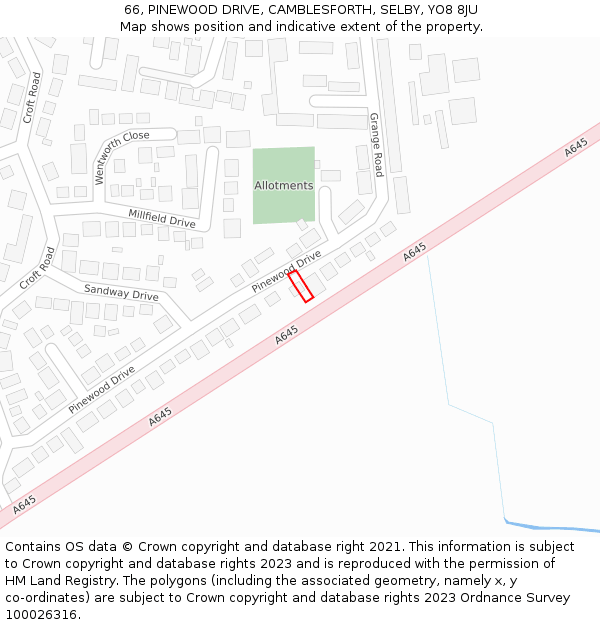 66, PINEWOOD DRIVE, CAMBLESFORTH, SELBY, YO8 8JU: Location map and indicative extent of plot