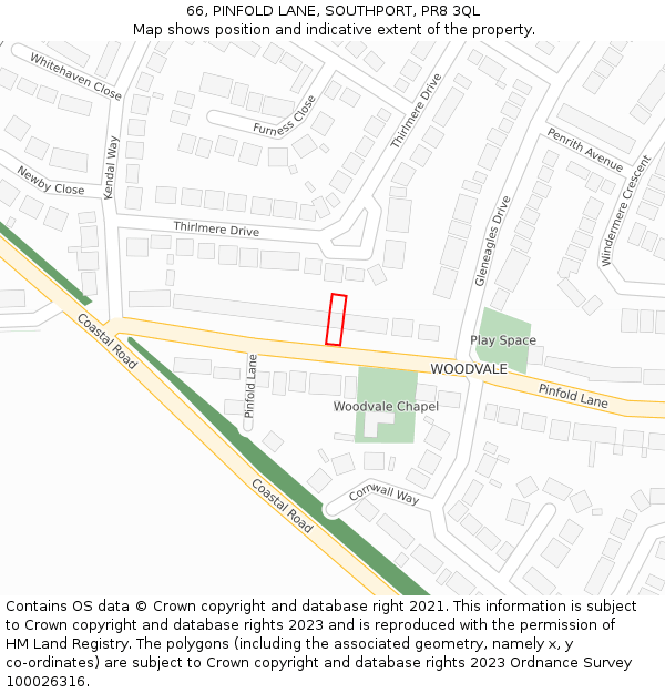 66, PINFOLD LANE, SOUTHPORT, PR8 3QL: Location map and indicative extent of plot