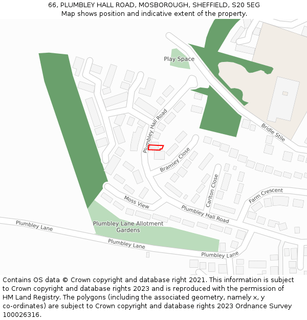 66, PLUMBLEY HALL ROAD, MOSBOROUGH, SHEFFIELD, S20 5EG: Location map and indicative extent of plot