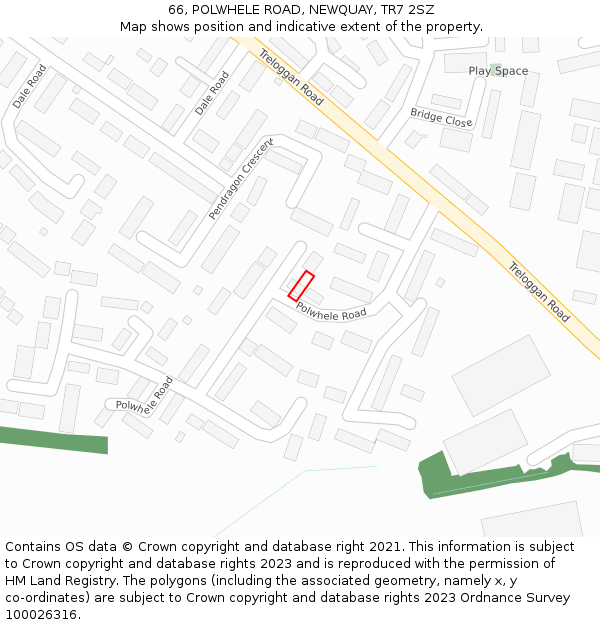 66, POLWHELE ROAD, NEWQUAY, TR7 2SZ: Location map and indicative extent of plot