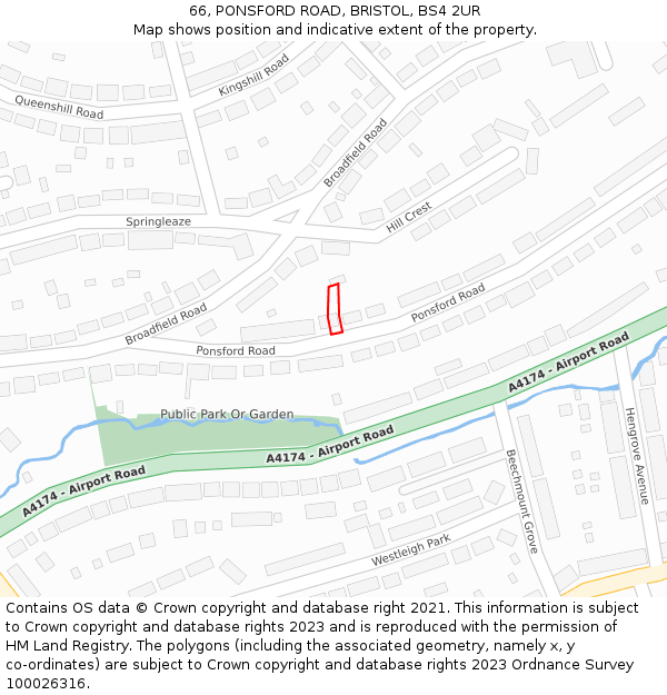 66, PONSFORD ROAD, BRISTOL, BS4 2UR: Location map and indicative extent of plot
