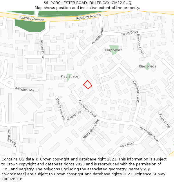 66, PORCHESTER ROAD, BILLERICAY, CM12 0UQ: Location map and indicative extent of plot