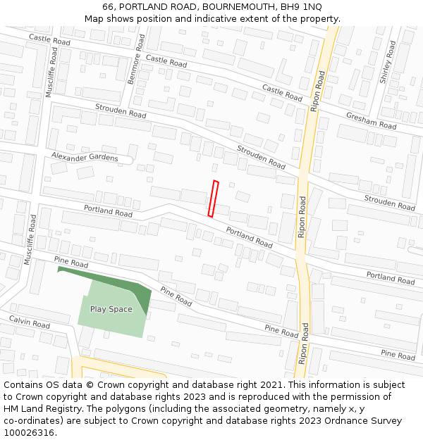 66, PORTLAND ROAD, BOURNEMOUTH, BH9 1NQ: Location map and indicative extent of plot