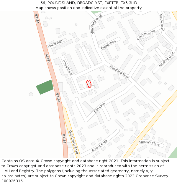 66, POUNDSLAND, BROADCLYST, EXETER, EX5 3HD: Location map and indicative extent of plot