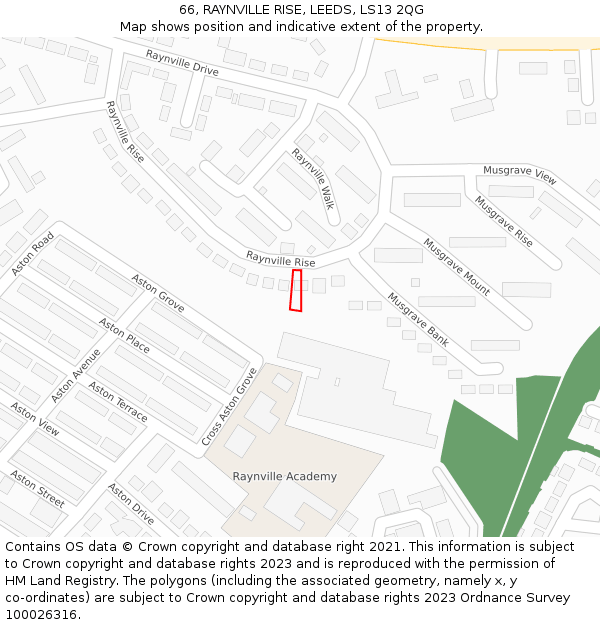 66, RAYNVILLE RISE, LEEDS, LS13 2QG: Location map and indicative extent of plot