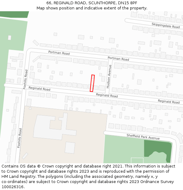 66, REGINALD ROAD, SCUNTHORPE, DN15 8PF: Location map and indicative extent of plot