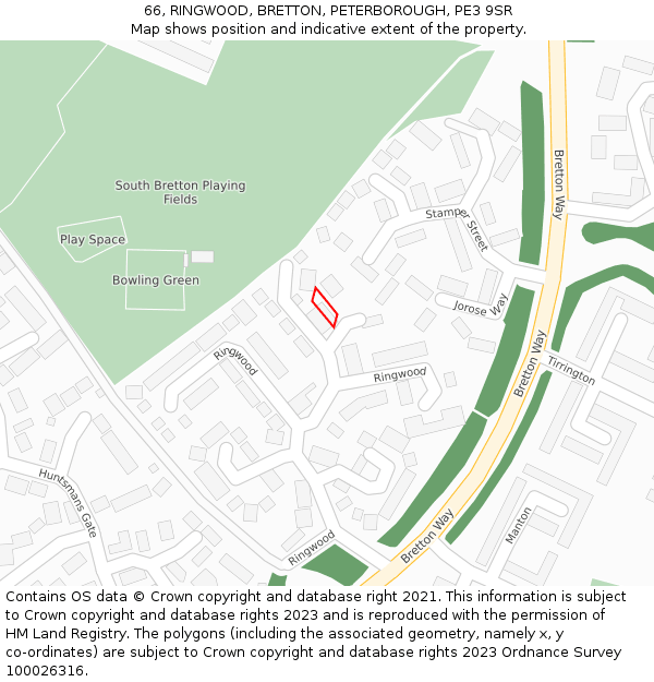 66, RINGWOOD, BRETTON, PETERBOROUGH, PE3 9SR: Location map and indicative extent of plot