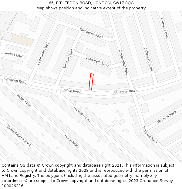 66, RITHERDON ROAD, LONDON, SW17 8QG: Location map and indicative extent of plot