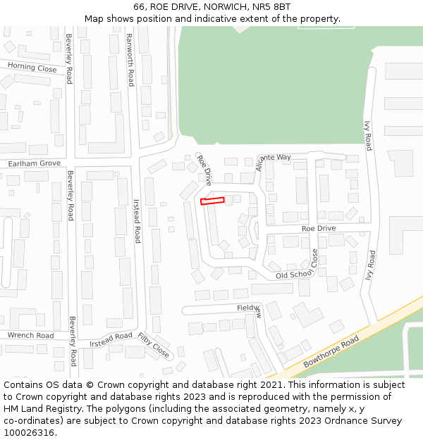 66, ROE DRIVE, NORWICH, NR5 8BT: Location map and indicative extent of plot