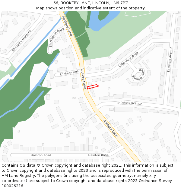 66, ROOKERY LANE, LINCOLN, LN6 7PZ: Location map and indicative extent of plot